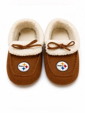 Pittsburgh Steelers Youth 5/6 Sherpa Moccasin Slippers NFL Cozy House Shoes
